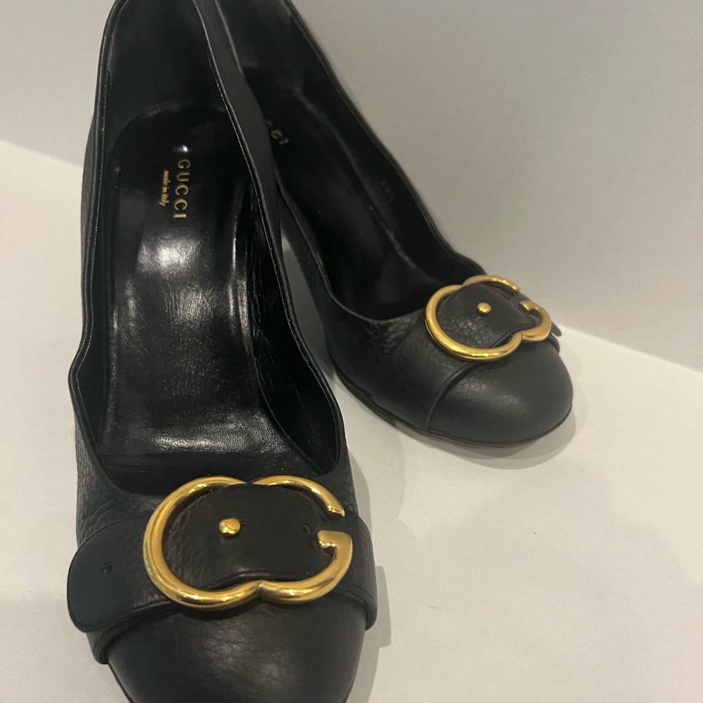 Gucci Black Heels with Gold Accent